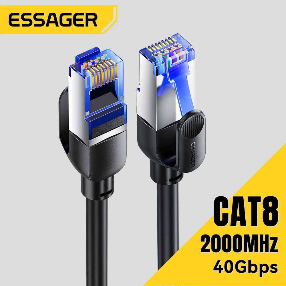 Кабель Essager CAT8 (Патч-корд RJ45) для 10-гигабитного Ethernet, UTP, предназначенный для ноутбуков и маршрутизаторов (роутеров)