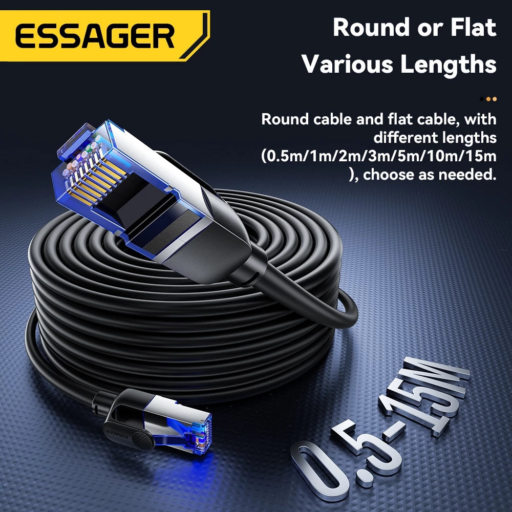Кабель Essager CAT8 (Патч-корд RJ45) для 10-гигабитного Ethernet, UTP, предназначенный для ноутбуков и маршрутизаторов (роутеров)