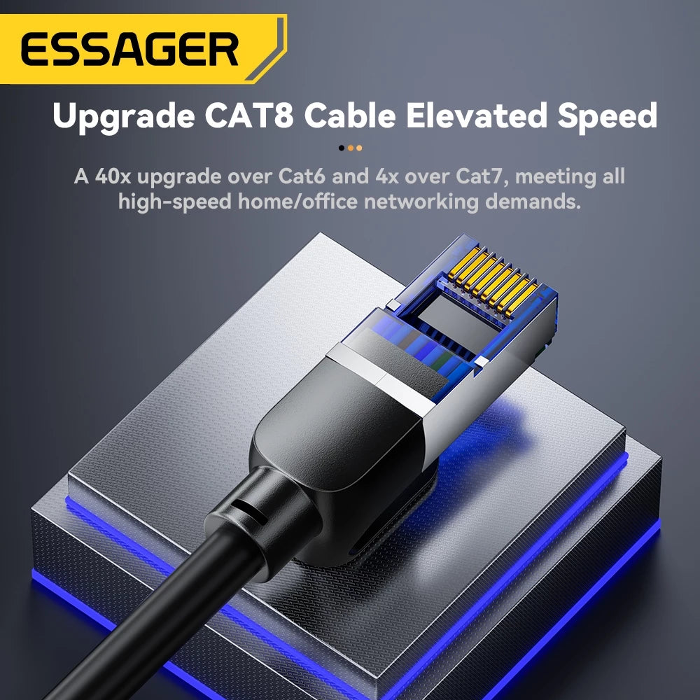 Кабель Essager CAT8 (Патч-корд RJ45) для 10-гигабитного Ethernet, UTP, предназначенный для ноутбуков и маршрутизаторов (роутеров)