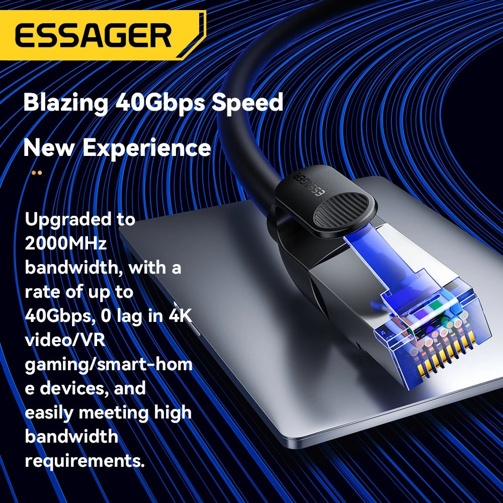 Кабель Essager CAT8 (Патч-корд RJ45) для 10-гигабитного Ethernet, UTP, предназначенный для ноутбуков и маршрутизаторов (роутеров)