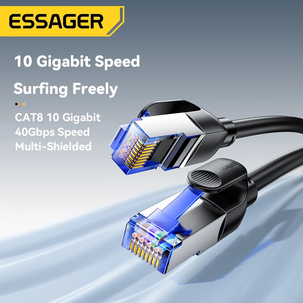 Кабель Essager CAT8 (Патч-корд RJ45) для 10-гигабитного Ethernet, UTP, предназначенный для ноутбуков и маршрутизаторов (роутеров)
