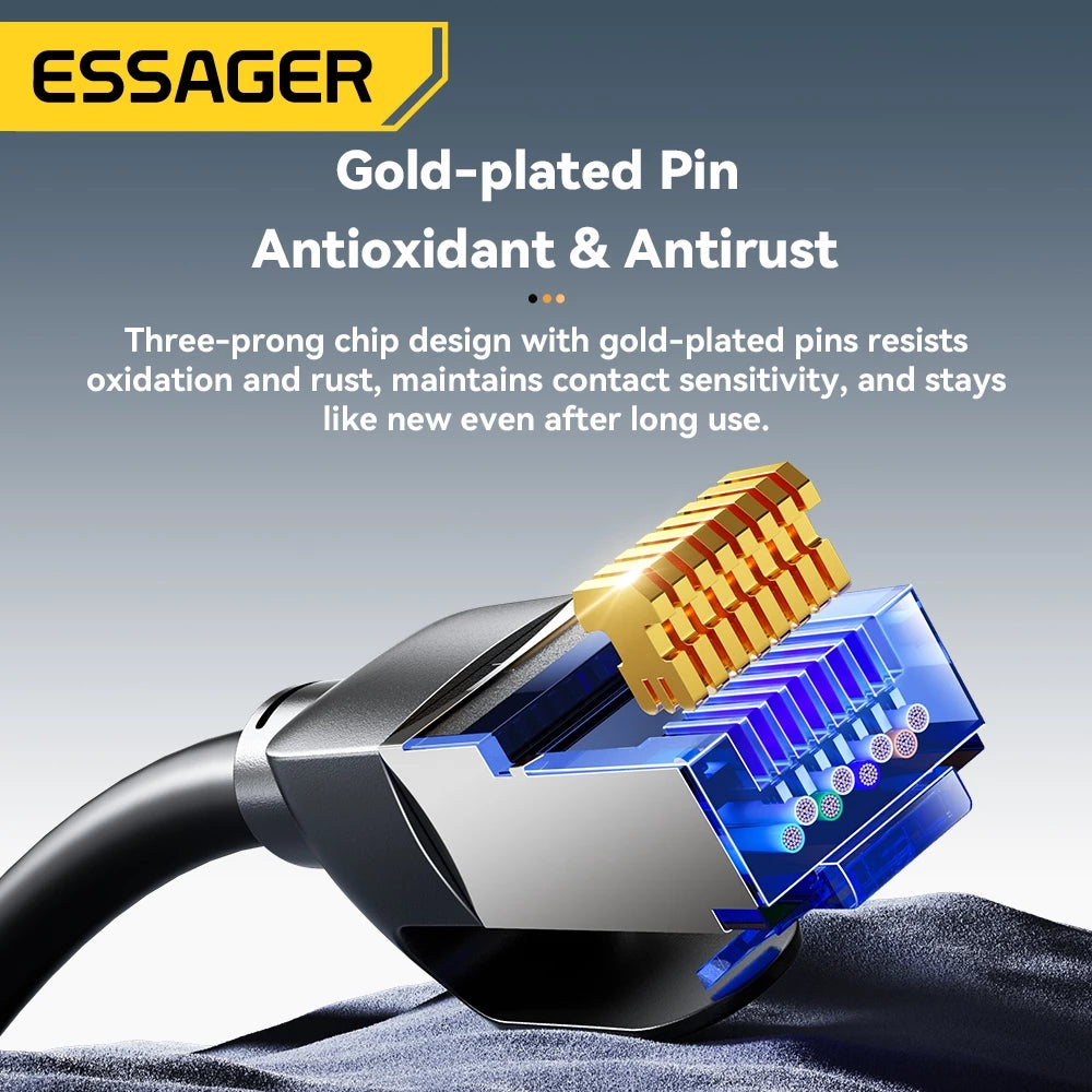 Кабель Essager CAT8 (Патч-корд RJ45) для 10-гигабитного Ethernet, UTP, предназначенный для ноутбуков и маршрутизаторов (роутеров)