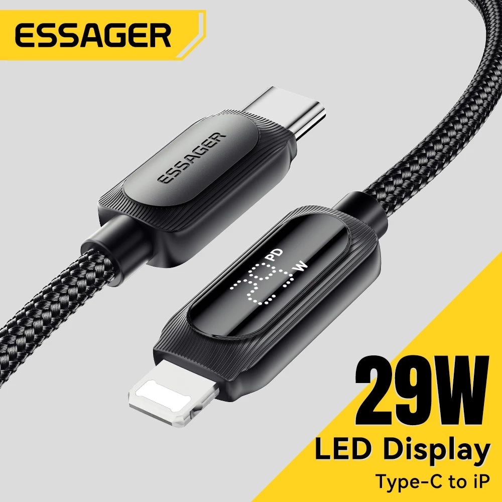 Кабель ESSAGER Type-C на Lightning (C-L) с цифровым дисплеем для быстрой зарядки 29W 3A