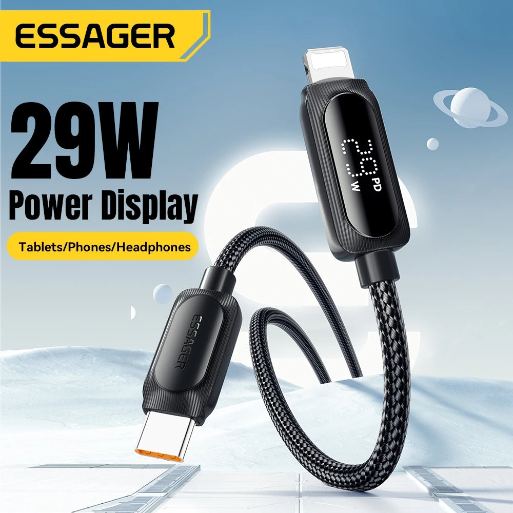Кабель ESSAGER Type-C на Lightning (C-L) с цифровым дисплеем для быстрой зарядки 29W 3A
