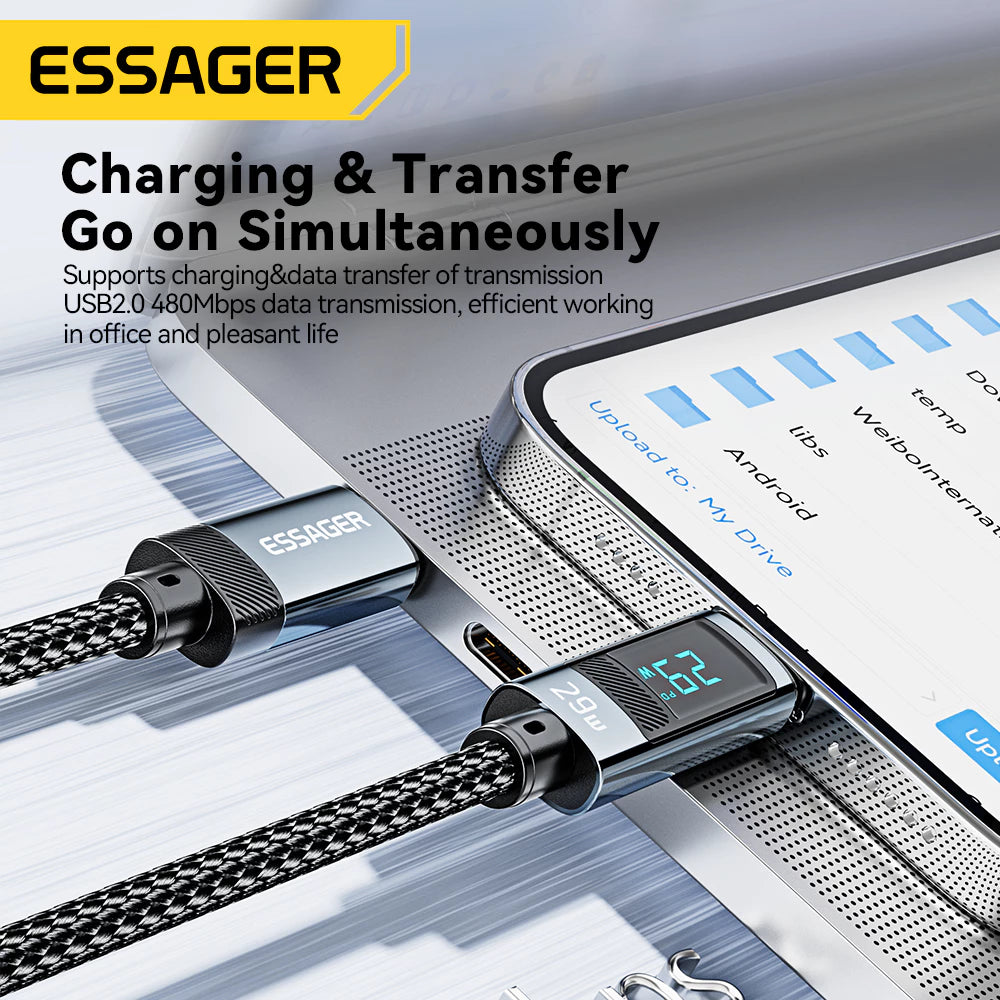 Кабель Essager  Type C на Lightning для быстрой зарядки и передачи данных, с цифровым дисплеем тока/мощности, полностью совместимый 30 Вт.