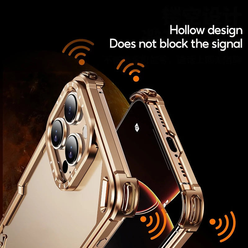 Металлический чехол с воздушной подушкой — поддерживает беспроводную зарядку для iPhone 17 Pro Max / 17 Pro / 17 Air / 16 Pro Max / 16 Pro / 15 Pro Max / 15 Pro