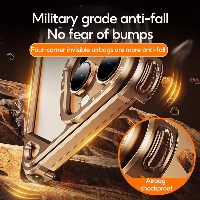 Металлический чехол с воздушной подушкой — поддерживает беспроводную зарядку для iPhone 17 Pro Max / 17 Pro / 17 Air / 16 Pro Max / 16 Pro / 15 Pro Max / 15 Pro