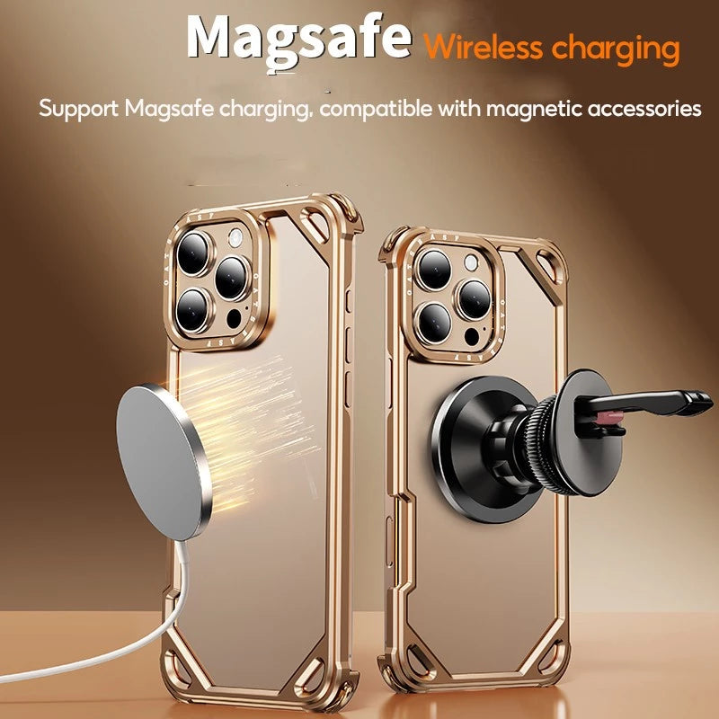 Металлический чехол с воздушной подушкой — поддерживает беспроводную зарядку для iPhone 17 Pro Max / 17 Pro / 17 Air / 16 Pro Max / 16 Pro / 15 Pro Max / 15 Pro