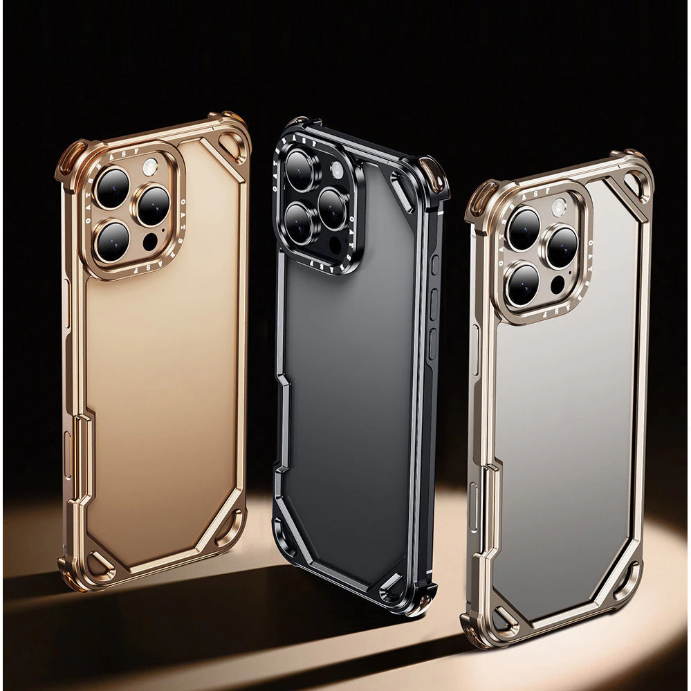 Металлический чехол с воздушной подушкой — поддерживает беспроводную зарядку для iPhone 17 Pro Max / 17 Pro / 17 Air / 16 Pro Max / 16 Pro / 15 Pro Max / 15 Pro