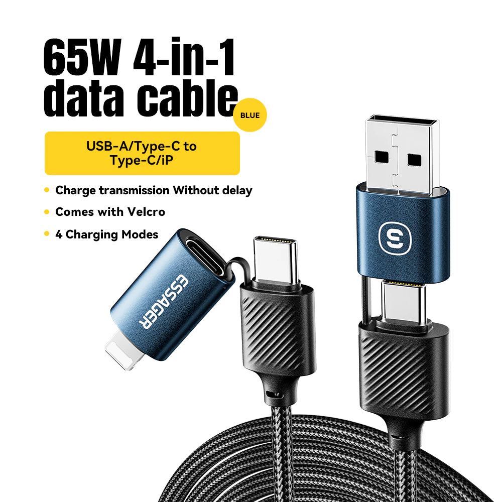Кабель Essager 4-в-1 для быстрой зарядки (65 Вт), многоинтерфейсный, в корпусе из алюминиевого сплава