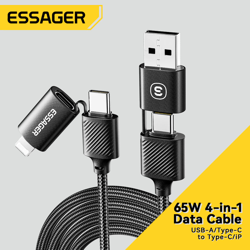 Кабель Essager 4-в-1 для быстрой зарядки (65 Вт), многоинтерфейсный, в корпусе из алюминиевого сплава