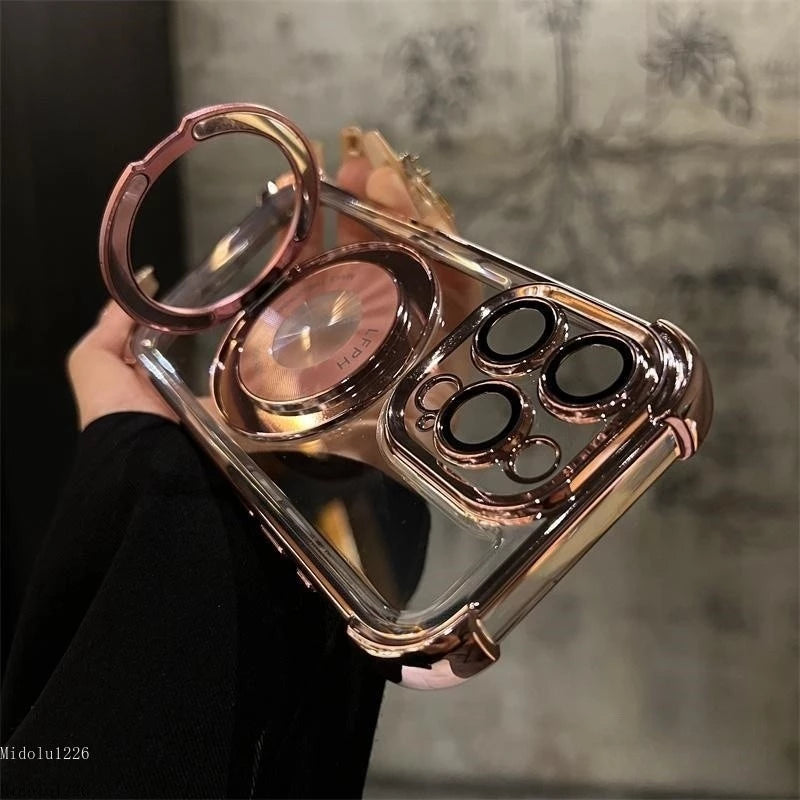 Чехол с четырьмя воздушными амортизаторами в углах и поворотной подставкой 360° — для iPhone 12 Pro Max, 13, 14, 15, 16, 17