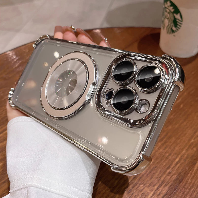 Чехол с четырьмя воздушными амортизаторами в углах и поворотной подставкой 360° — для iPhone 12 Pro Max, 13, 14, 15, 16, 17