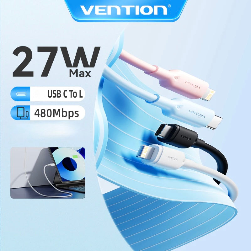 Кабель Vention 27W PD USB-C to Lightning для iPhone Pro Max с быстрой зарядкой, кабель Type-C to Lightning для iPhone, зарядка для iPad