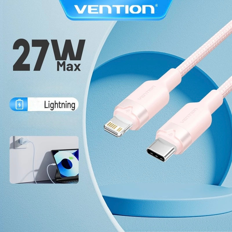 Кабель Vention USB-C для iPhone 14 13 12 11 Pro Max Xs 8 Plus iPad MacBook с быстрой зарядкой 27W PD Type-C to Lightning, кабель для передачи данных