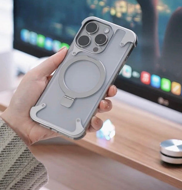 Прозрачный чехол из металлического каркаса с ударопрочной защитой для iPhone 16 Pro Max / 16 Pro / 15 / 15 Pro / 15 Pro Max