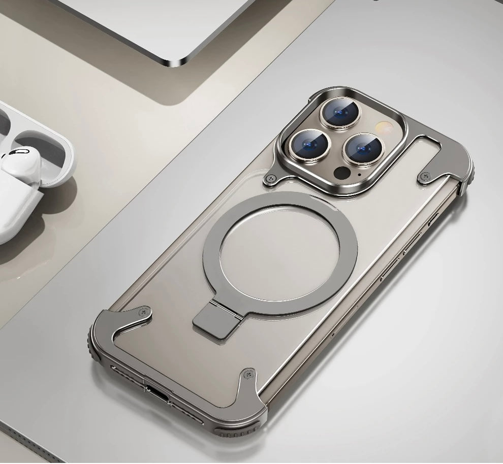 Прозрачный чехол из металлического каркаса с ударопрочной защитой для iPhone 16 Pro Max / 16 Pro / 15 / 15 Pro / 15 Pro Max