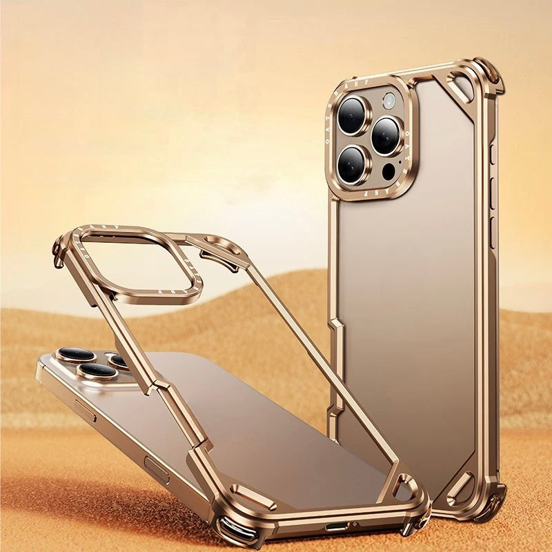 Металлический чехол с воздушной подушкой — поддерживает беспроводную зарядку для iPhone 17 Pro Max / 17 Pro / 17 Air / 16 Pro Max / 16 Pro / 15 Pro Max / 15 Pro