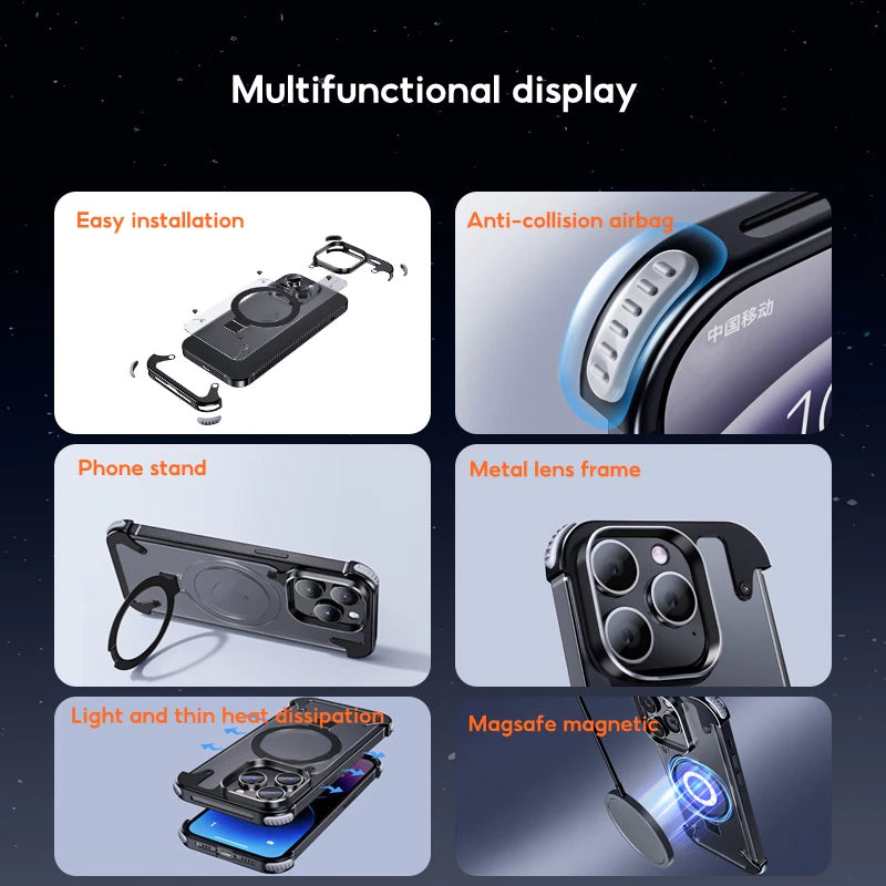 Чехол из металлического каркаса с ударопрочной защитой для iPhone 16 Pro Max / 16 Pro / 15 / 15 Pro / 15 Pro Max