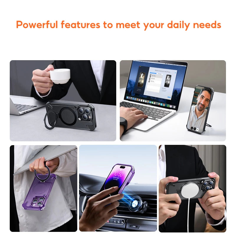 Чехол из металлического каркаса с ударопрочной защитой для iPhone 16 Pro Max / 16 Pro / 15 / 15 Pro / 15 Pro Max