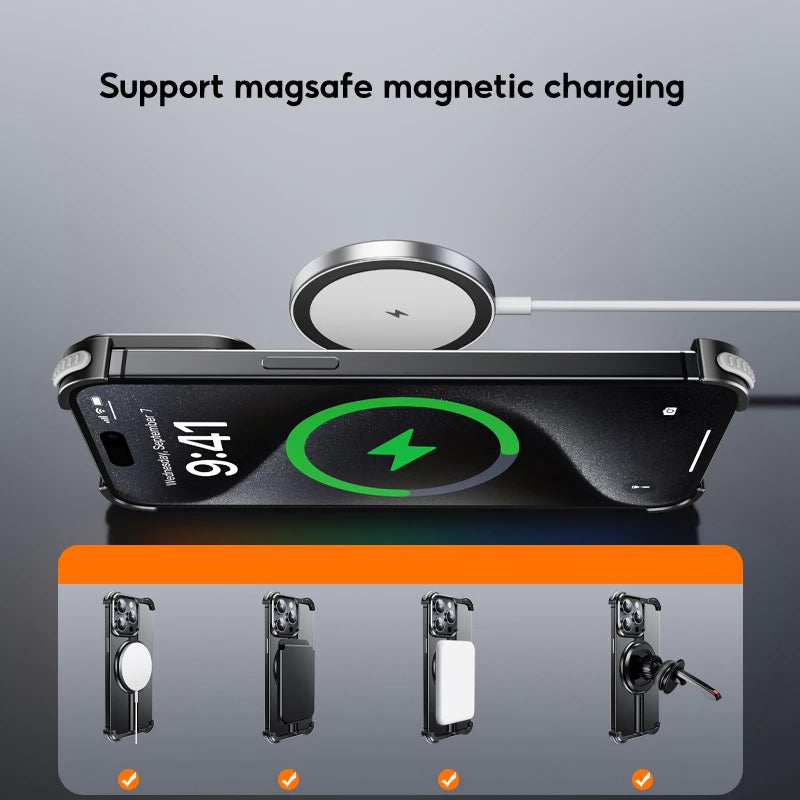 Металлический ударопрочный чехол для iPhone 16 Pro Max / 16 Pro / 15 / 15 Pro / 15 Pro Max