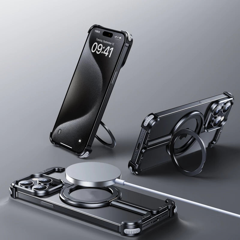 Металлический ударопрочный чехол для iPhone 16 Pro Max / 16 Pro / 15 / 15 Pro / 15 Pro Max