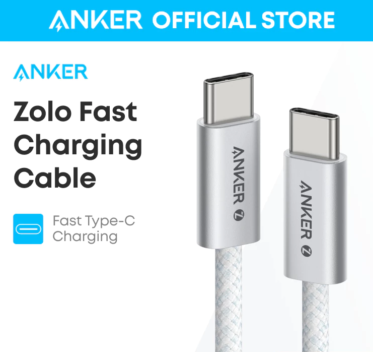 Anker Zolo Кабель для быстрой зарядки USB Type-C to USB Type-C, плетеный дизайн с защитой от загрязнений, тонкий разъем