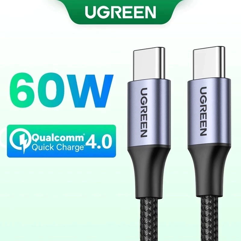 Кабель быстрой зарядки Type-C Ugreen 60W USB-C to USB-C 0.5м/1м/2м в нейлоновой оплетке Ugreen US261 премиум-класса с передачей данных