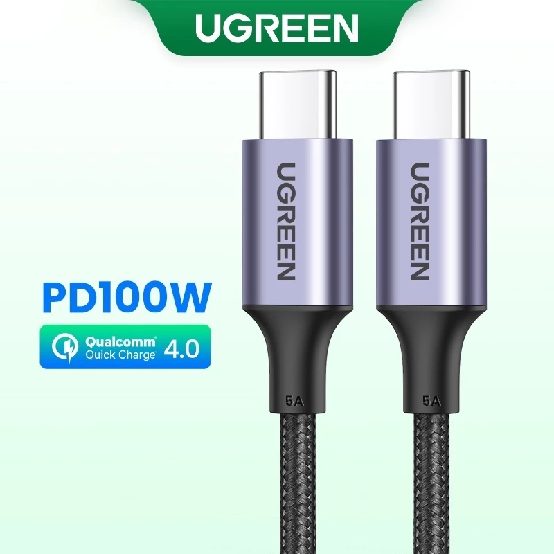 Кабель быстрой зарядки Type-C Ugreen 100W USB-C to USB-C 0.5м/1м/2м/3м в нейлоновой оплетке Ugreen US316 премиум-класса с передачей данных