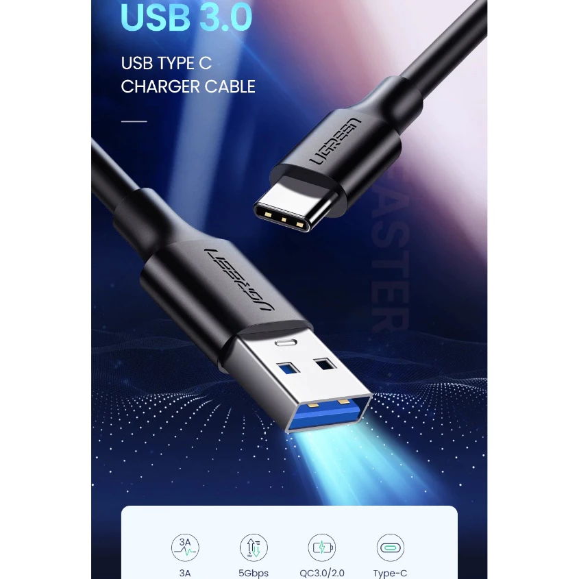 Кабель быстрой зарядки USB 3.0 to USB Type-C высокоскоростная передача данных USB-A to USB-C 0.5м/1м/1.5м/2м