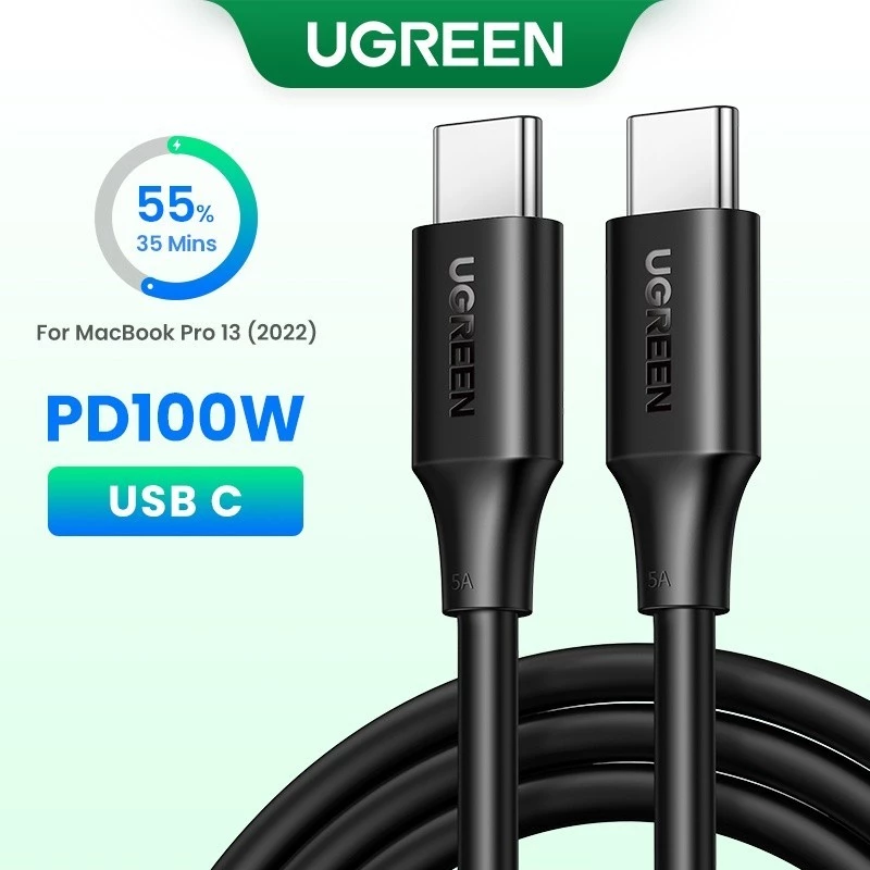 Кабель быстрой зарядки Type-C UGREEN 100W 5A 1.5м USB Type-C для iPhone 15/MacBook/iPad Pro, сверхпрочный ПВХ провод, модель 20528