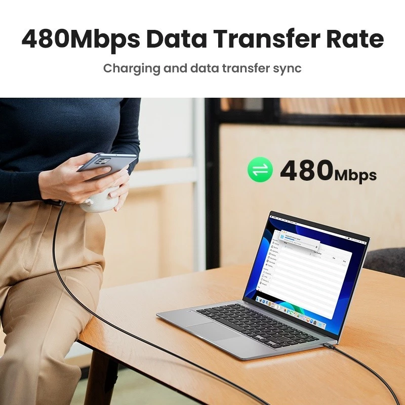 Кабель быстрой зарядки Type-C UGREEN 100W 5A 1.5м USB Type-C для iPhone 15/MacBook/iPad Pro, сверхпрочный ПВХ провод, модель 20528