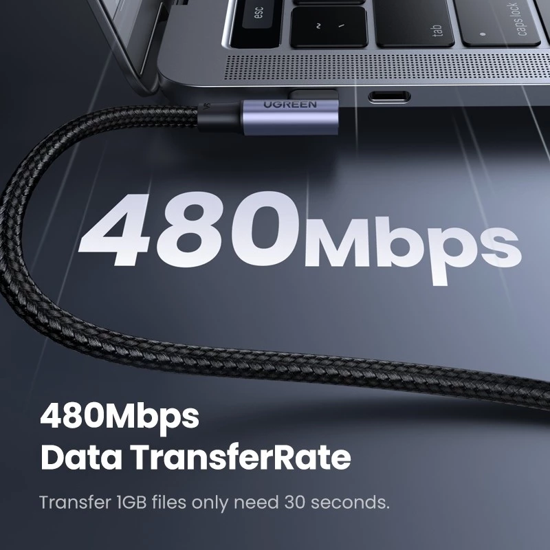 Кабель быстрой зарядки Type-C с угловым разъемом 90 градусов UGREEN 60W USB Type-C to USB Type-C US334