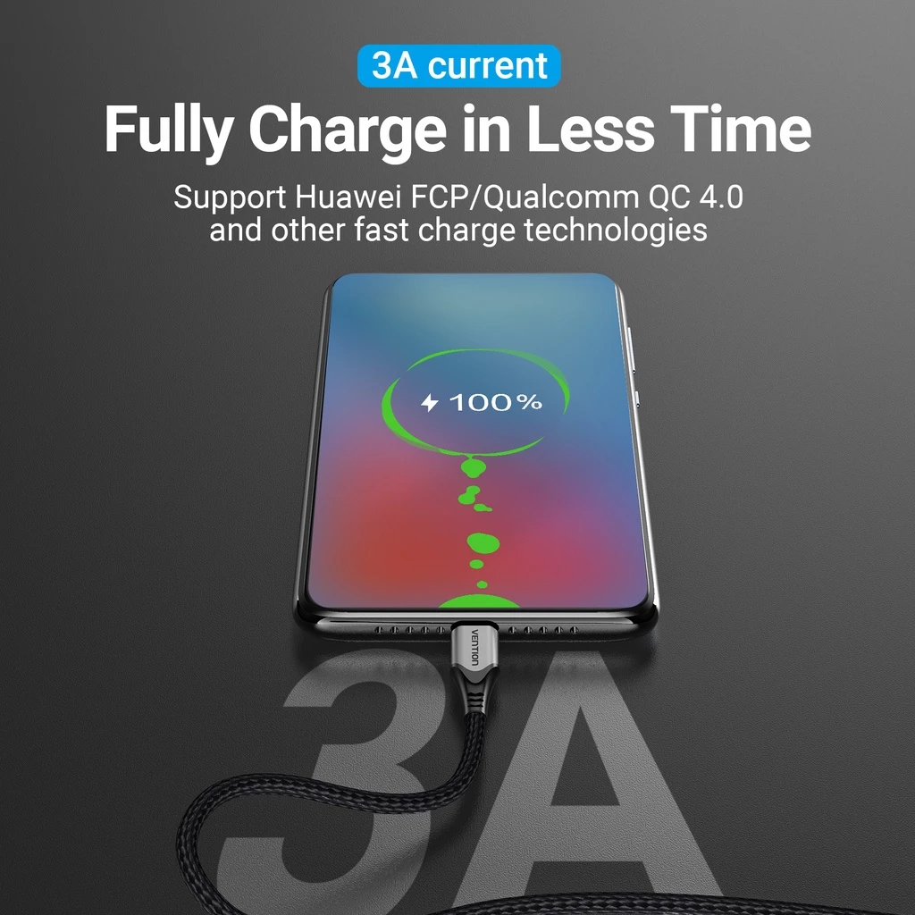 Кабель PD 60W быстрой зарядки Vention USB Type-C to Type-C PD 3A 480 Мбит/с для ноутбуков/планшетов/мобильных телефонов