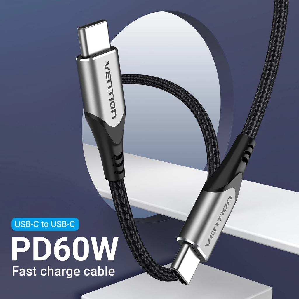 Кабель PD 60W быстрой зарядки Vention USB Type-C to Type-C PD 3A 480 Мбит/с для ноутбуков/планшетов/мобильных телефонов