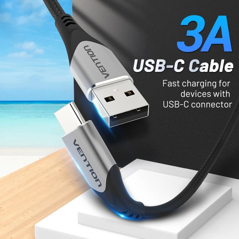 Кабель для передачи данных и быстрой зарядки Vention USB Type-C 3A 60W с плетеной нейлоновой оплеткой для Samsung, Oppo - Оригинальный товар