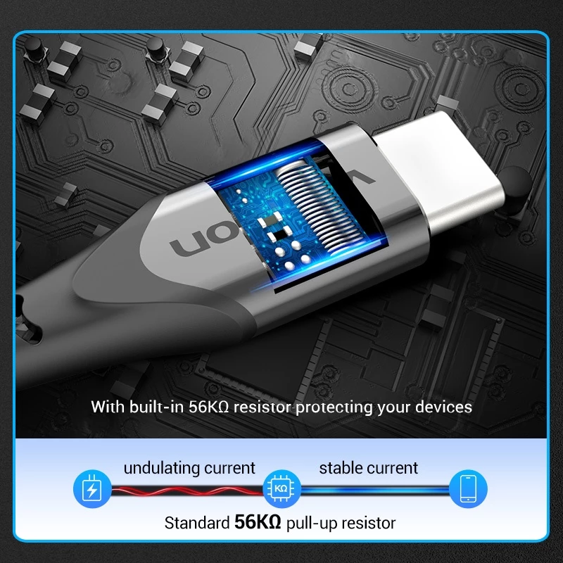 Кабель для передачи данных и быстрой зарядки Vention USB Type-C 3A 60W с плетеной нейлоновой оплеткой для Samsung, Oppo - Оригинальный товар
