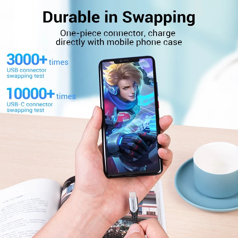 Кабель для передачи данных и быстрой зарядки Vention USB Type-C 3A 60W с плетеной нейлоновой оплеткой для Samsung, Oppo - Оригинальный товар