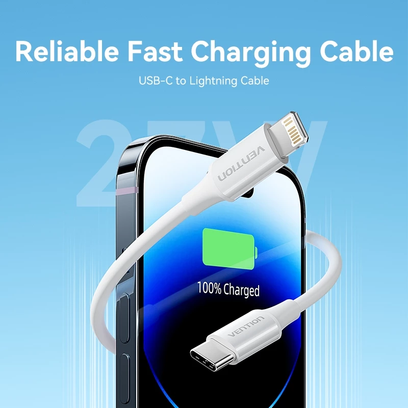 Кабель Lightning Vention PD 27W USB Type-C to Lightning для синхронизации данных, подходит для iPhone 11/13/14 быстрая зарядка
