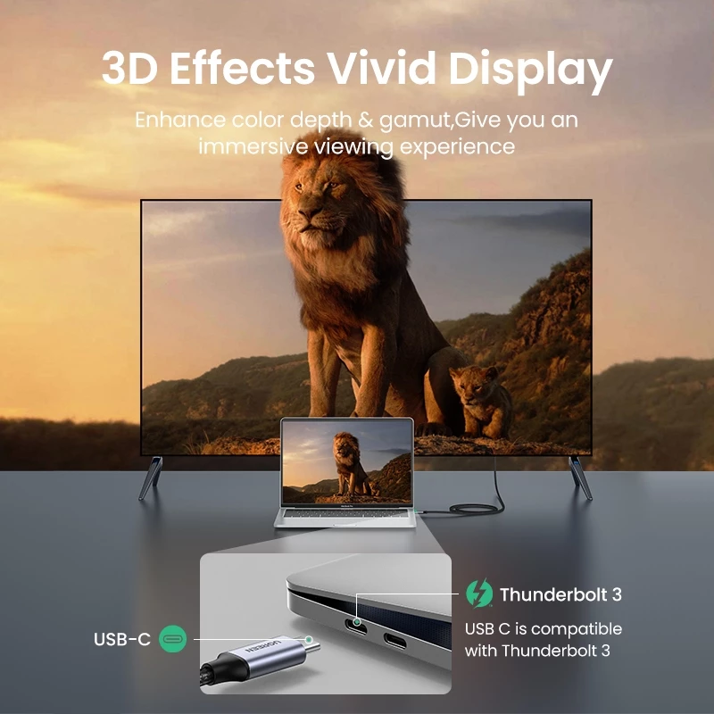 Кабель Type-C to HDMI Ugreen 4K 60Гц с плетеной нейлоновой оплеткой, металлические разъемы для USB-C MacBook, iPad, ноутбуков премиум-класса, модель 50570