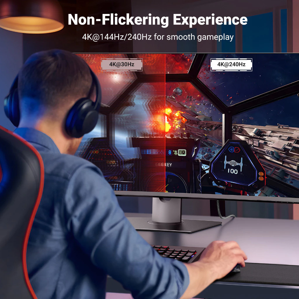 Кабель Type-C to DisplayPort UGREEN 8K 60Гц для MacBook, iPad, iPhone 15/16, ноутбуков с плетеной нейлоновой оплеткой, адаптер USB-C to DP 1м/2м/3м/, модель 25157