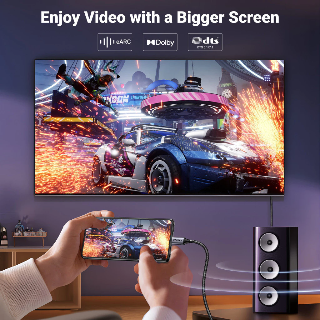 Кабель Type-C to DisplayPort UGREEN 8K 60Гц для MacBook, iPad, iPhone 15/16, ноутбуков с плетеной нейлоновой оплеткой, адаптер USB-C to DP 1м/2м/3м/, модель 25157