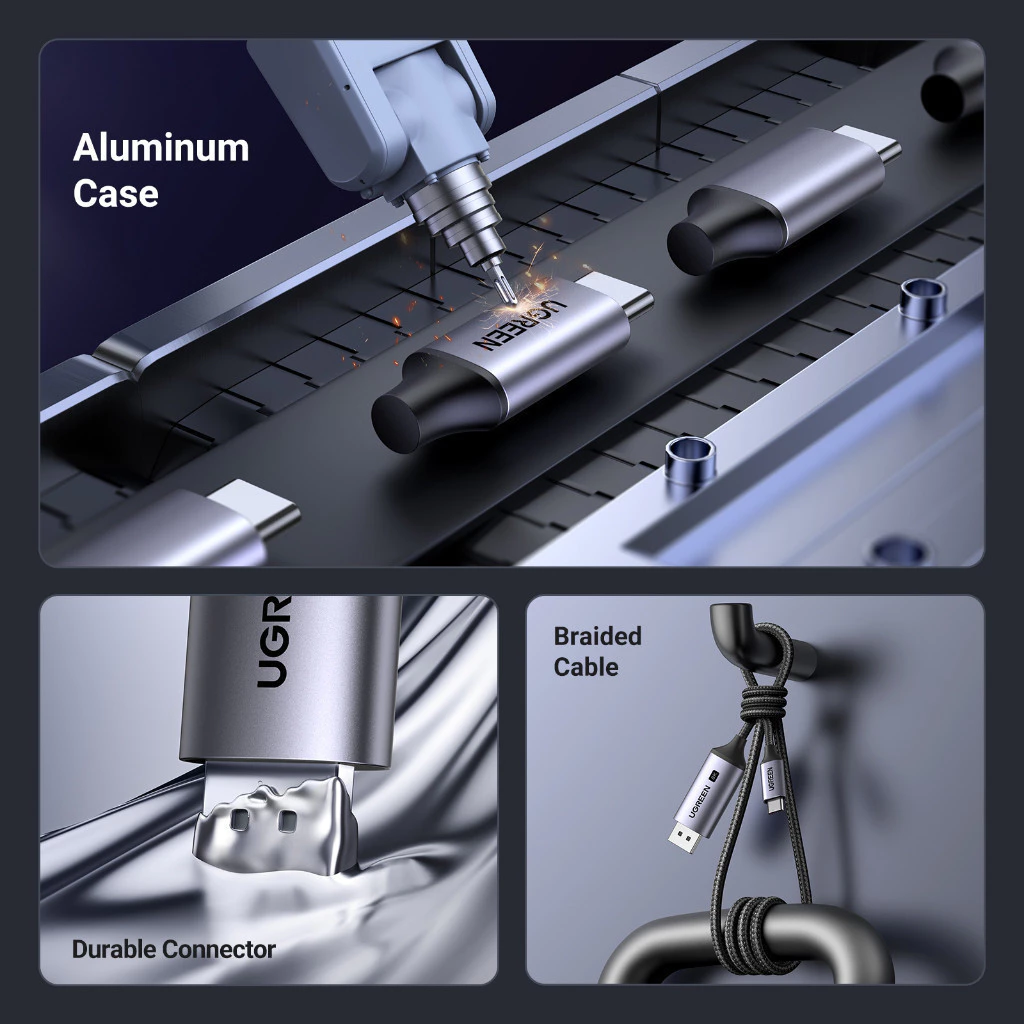 Кабель Type-C to DisplayPort UGREEN 8K 60Гц для MacBook, iPad, iPhone 15/16, ноутбуков с плетеной нейлоновой оплеткой, адаптер USB-C to DP 1м/2м/3м/, модель 25157