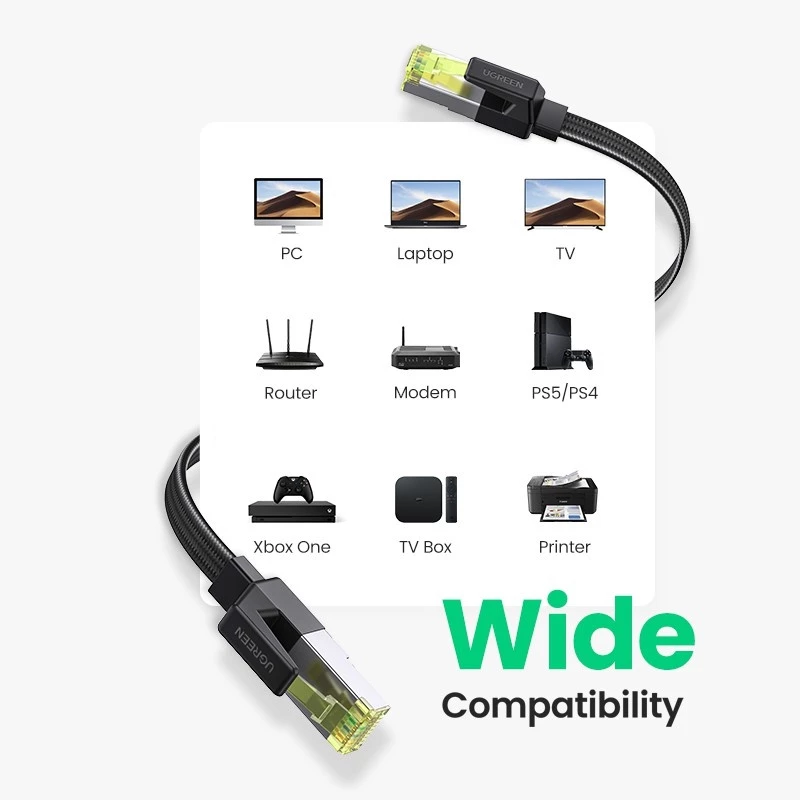 Сетевой кабель CAT7 Ugreen 10 Гбит/с 5м, 8м, 10м, 15м, 20м с литыми разъемами премиум-класса RJ45, модель NW189