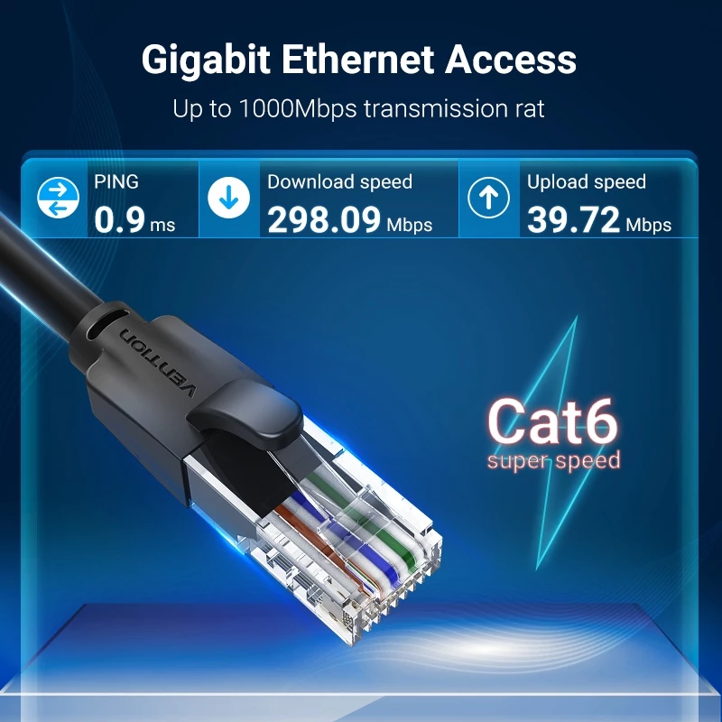 Высокоскоростной сетевой кабель Vention CAT6 Ethernet стандарта RJ45 UTP для роутеров, ПК, ноутбуков - Оригинальный товар