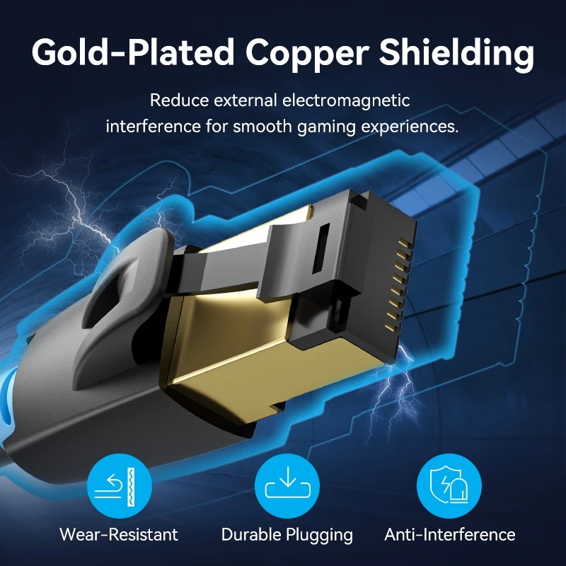 Сверхбыстрый сетевой LAN-кабель Vention Cat 8 SFTP 40 Гбит/с с позолоченными разъемами RJ45 для модемов, ноутбуков, ПК, TV Box