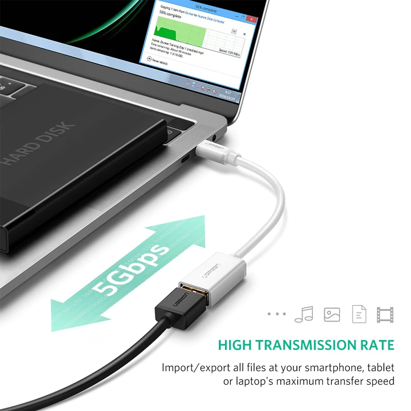 OTG кабель Ugreen US154 премиум USB Type-C to USB 3.0 (оригинал) — модели 30702, 30701, 30155, 70889 с позолоченными контактами