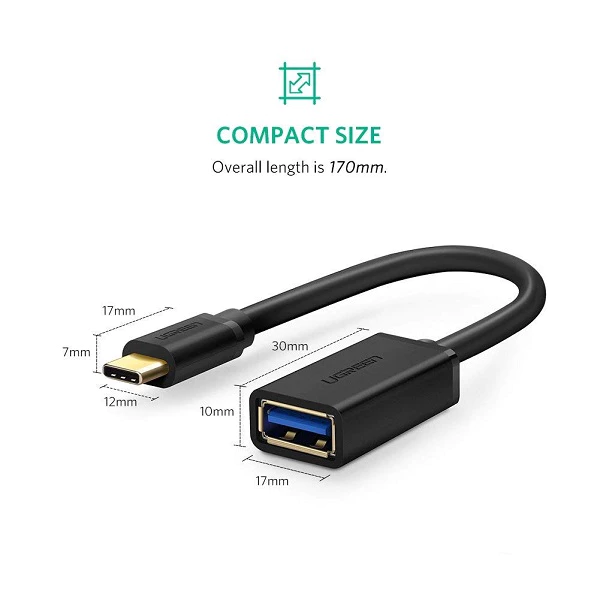 OTG кабель Ugreen US154 премиум USB Type-C to USB 3.0 (оригинал) — модели 30702, 30701, 30155, 70889 с позолоченными контактами