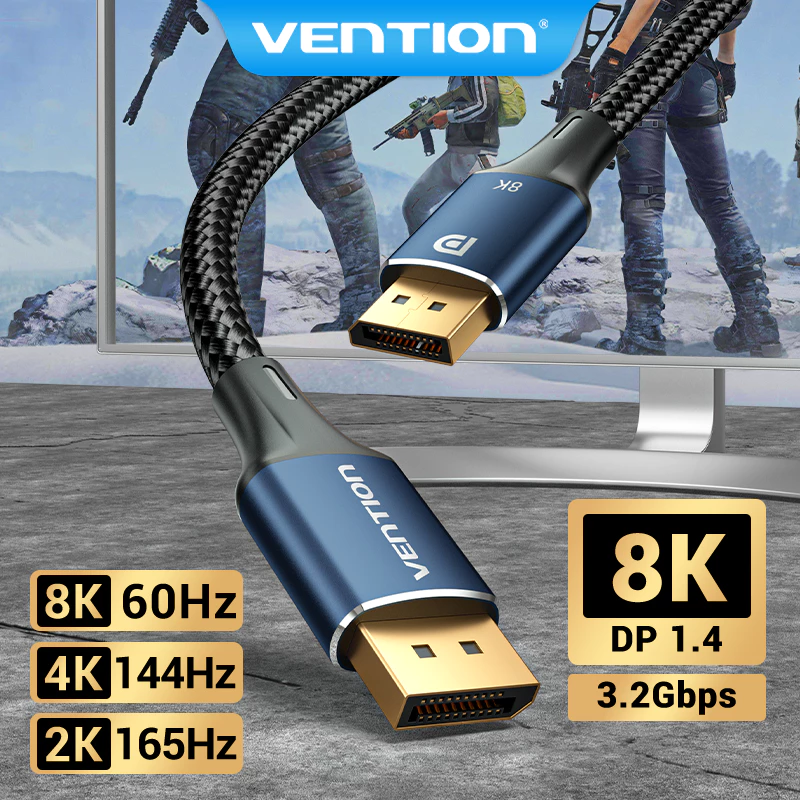 Кабель DisplayPort 1.4 Vention с позолоченными контактами — 8K 60Hz, 1080p 240Hz, высокая частота обновления, поддержка разрешения HDR 8K HD